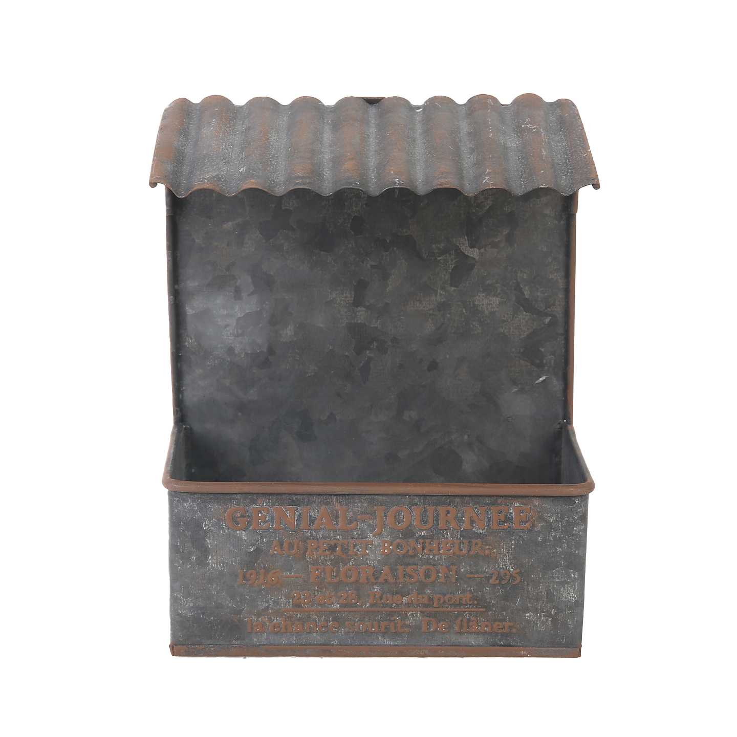 爱上花园 园艺杂货 铁艺铁皮做旧花盆 马口铁壁挂屋檐方盒1916