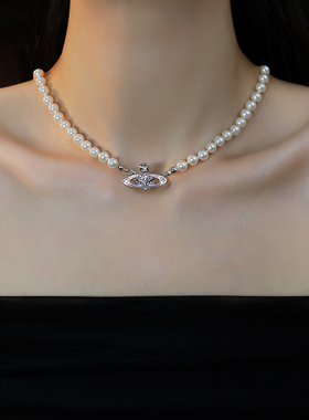 土星珍珠项链韦雪同款别针项链