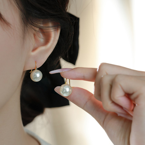 施家珍珠耳钉纯银法式女