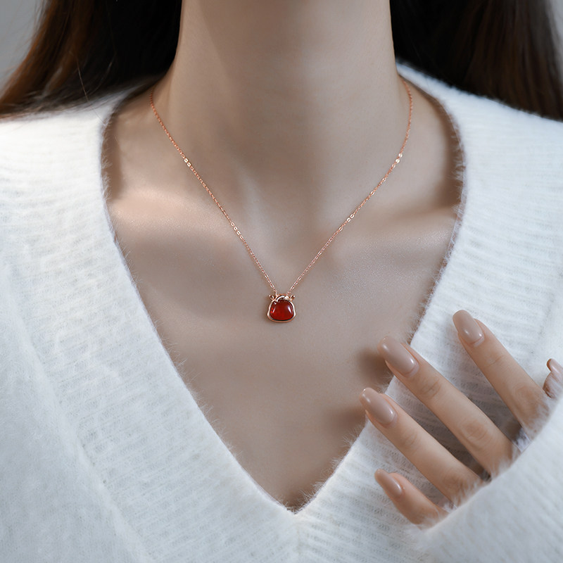 925纯银天然红玛瑙马项链轻奢高级感2026年新款本命年颈链毛衣链,饰品/流行首饰/时尚饰品新,银饰项链,淘宝优惠券,粉丝福利购,淘宝优惠卷