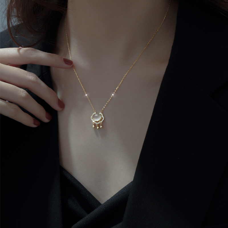 纯银玉髓平安锁项链复古高级感