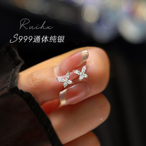 999纯银耳钉蝴蝶甜美高级感