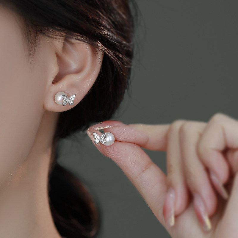 天然淡水珍珠耳钉925纯银