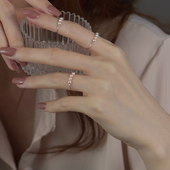 925纯银戒指女小众设计珍珠冷淡风高级复古ins潮食指开口调节尾戒
