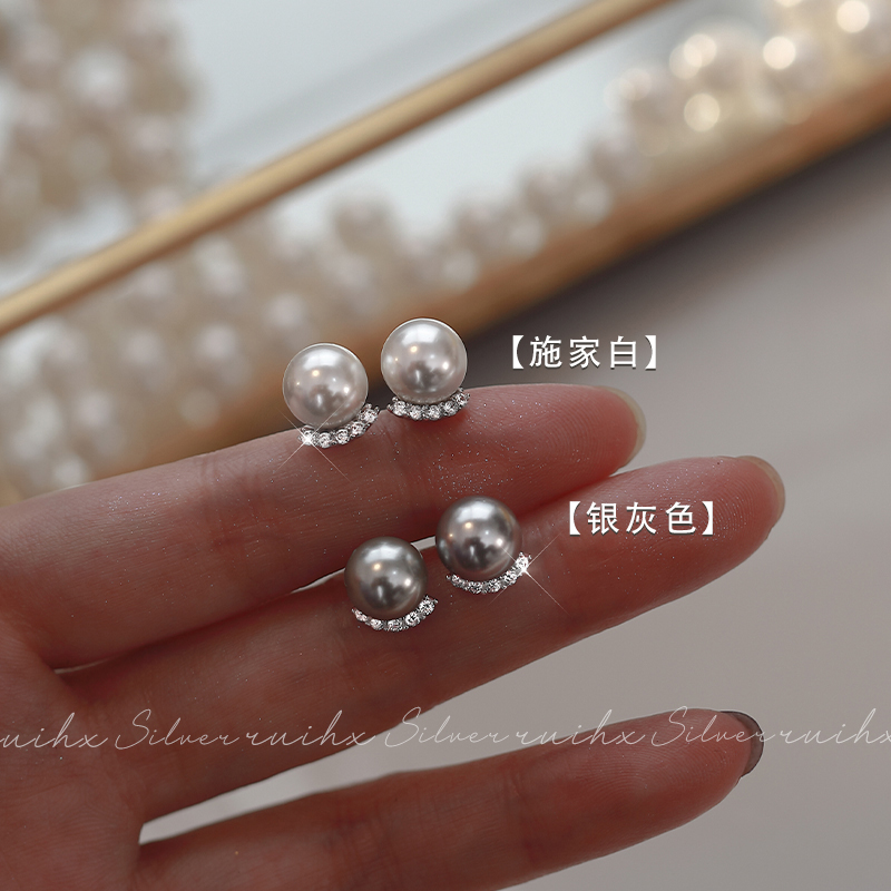 925纯银施家珍珠耳钉真多麻耳饰