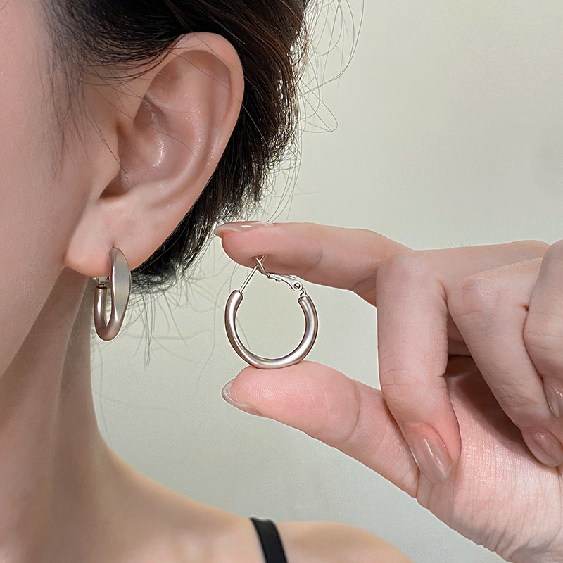 999纯银耳针浅咖金色素圈耳环