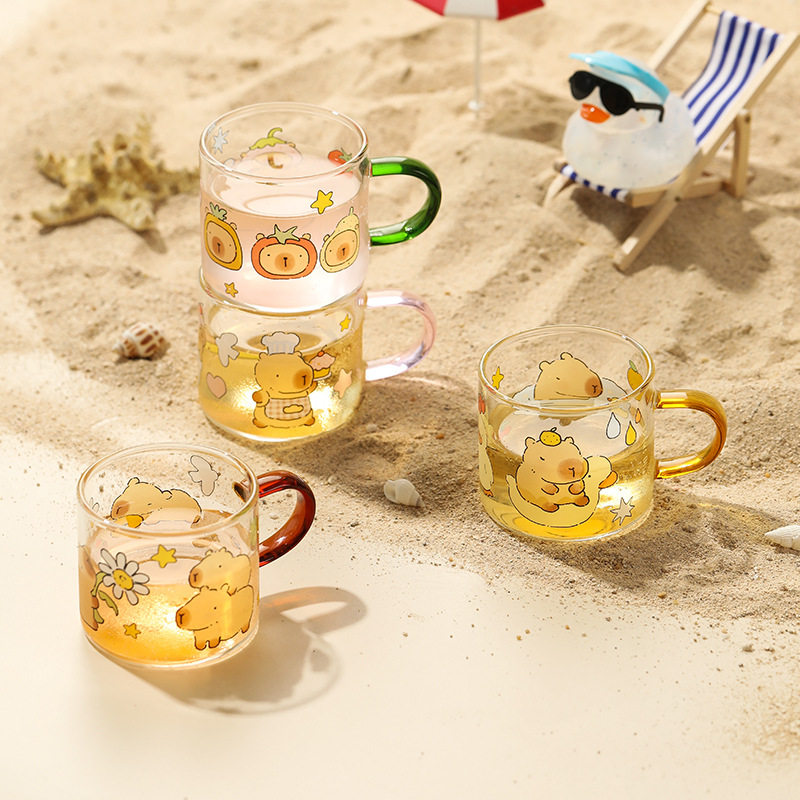 蓝莲花卡皮巴拉杯子高硼硅玻璃小茶杯迷你水杯卡通带把耐高温家用,餐饮具,茶杯,淘宝优惠券,粉丝福利购,淘宝优惠卷