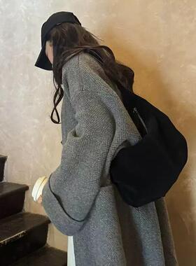 秋冬新款绒面饺子包韩国小众设计磨砂麂皮包复古单肩斜挎腋下包潮