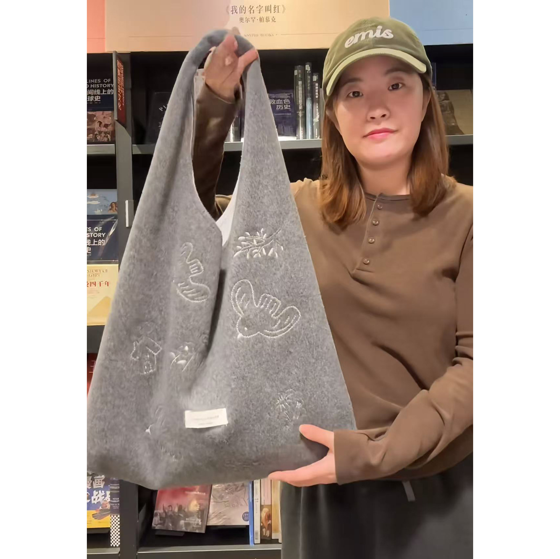 2025韩系ins风刺绣帆布手提袋单肩包文艺清新大容量托特包腋下包