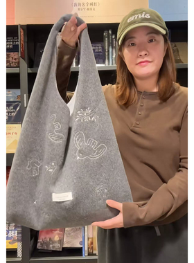 2026韩系ins风刺绣帆布手提袋单肩包文艺清新大容量托特包腋下包