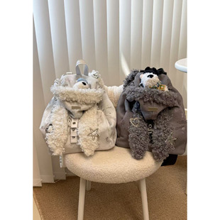 兔耳朵双肩包毛毛包百搭时尚 上班通勤小背包毛绒包大学生上课书包