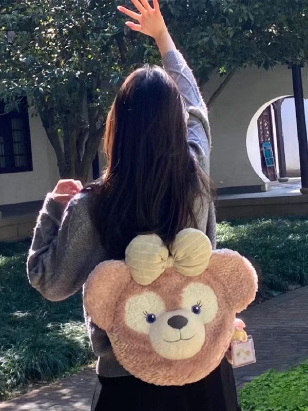 达菲熊大包毛毛包大容量通勤毛茸茸双肩包可爱百搭单肩小熊斜挎包