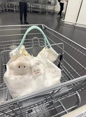 可爱碎花小白兔帆布包大容量百搭手拎布袋休闲时尚抽绳单肩托特包