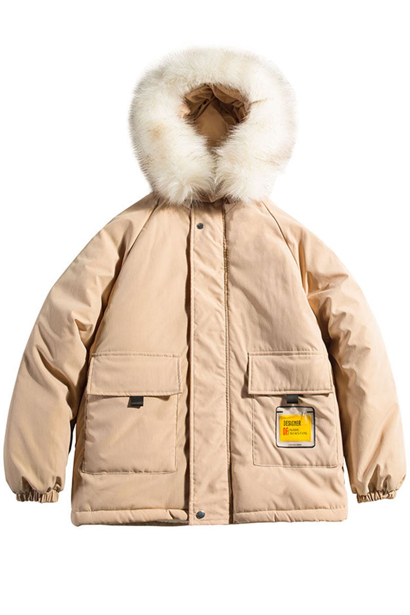 大毛领棉衣男宽松棉袄冬季百搭连帽外套加绒棉服XZ-207-MY61-P75,男装棉衣,星座207