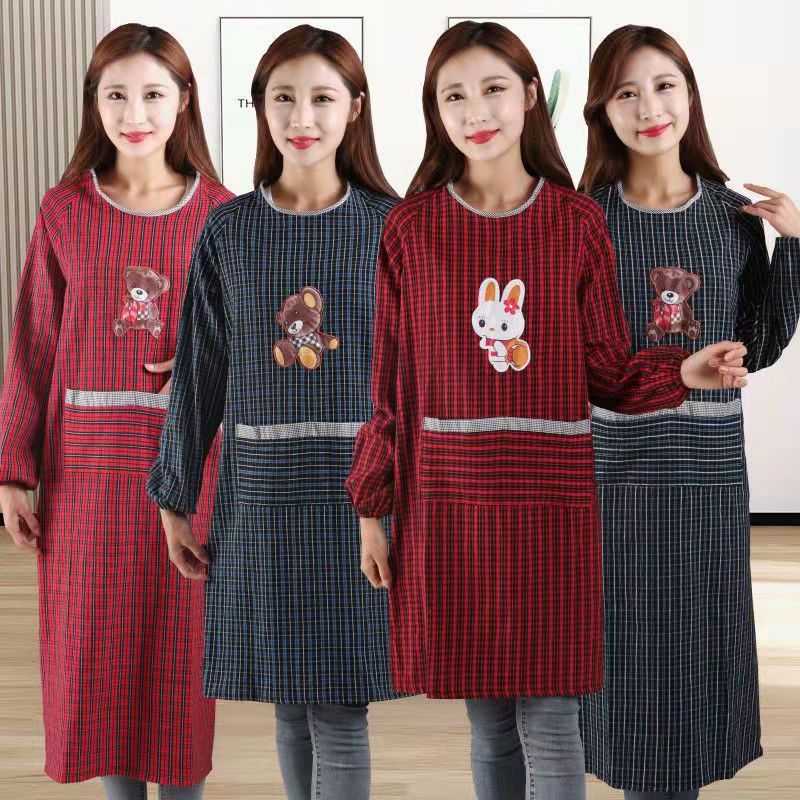 红棉格罩衣老粗布耐磨耐脏围裙工厂用男女工作服厨房围腰