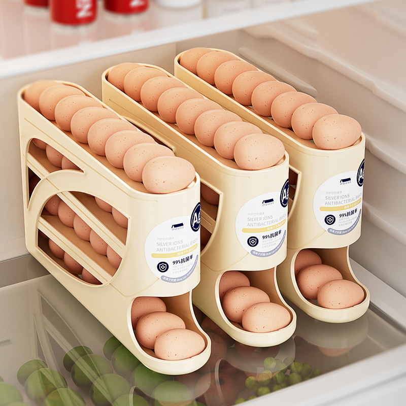 滚动鸡蛋收纳盒厨房多层斜口自动滚蛋器冰箱侧门鸡蛋托专用保鲜盒