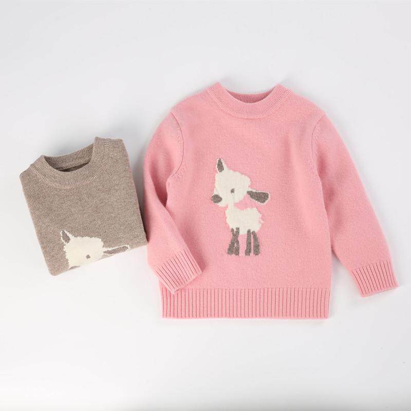 2025儿童纯羊毛衫男女童套头加厚针织韩版宝宝可爱卡通羊毛衫洋气