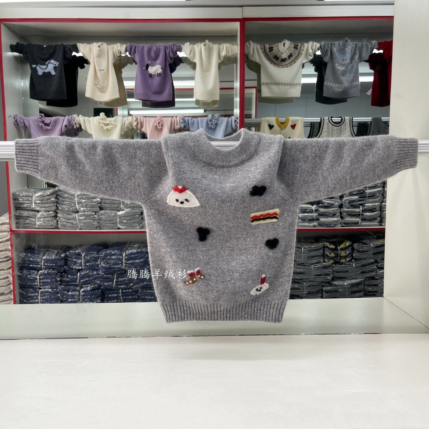 童装新品儿童纯羊绒套头毛衣男女童加厚针织中大童手工绣花打底衫