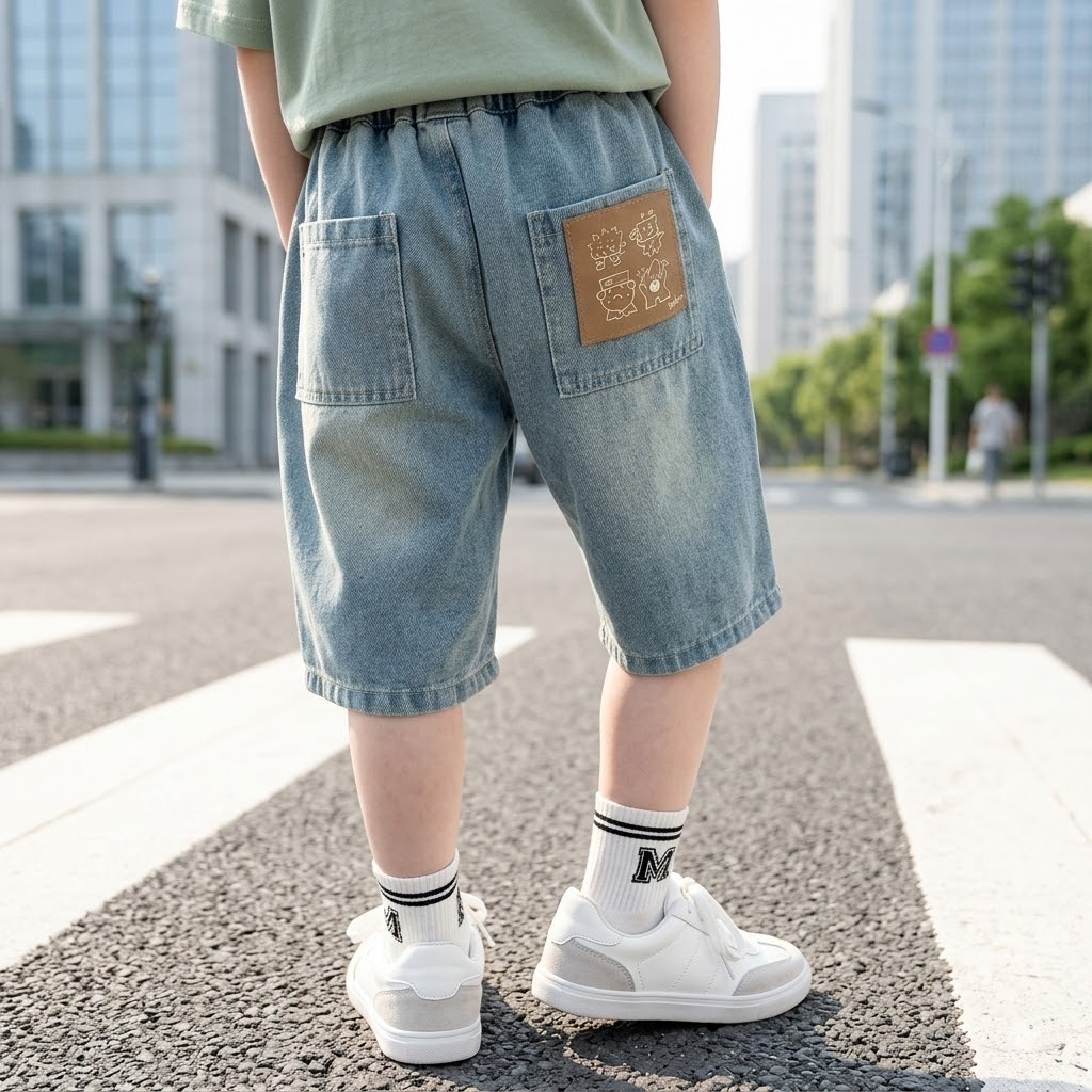 男童夏季薄款软牛仔五分裤中小童松紧腰中裤六分裤儿童男款马裤