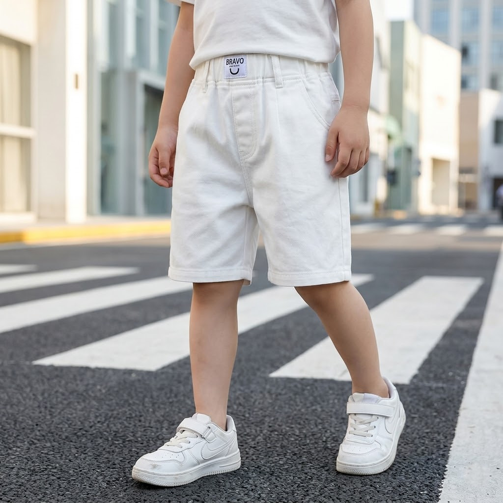 男童简约休白色五分裤夏季松紧腰男宝短裤儿童男款马裤中裤小孩子