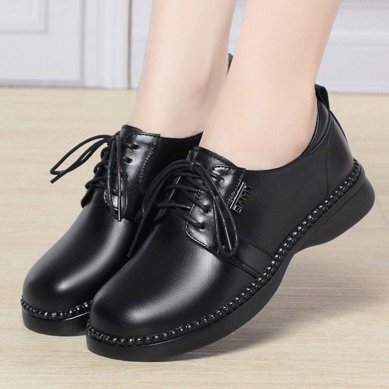 黑色皮鞋女2025新款真皮系带深口单鞋软皮软底妈妈鞋大码41春鞋43,女鞋,深口单鞋,淘宝优惠券,粉丝福利购,淘宝优惠卷