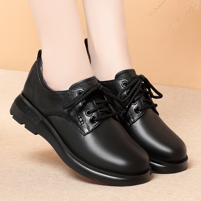 真皮单鞋女小皮鞋妈妈鞋软底软面