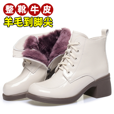 漆皮亮皮马丁靴女鞋皮粗跟短靴女