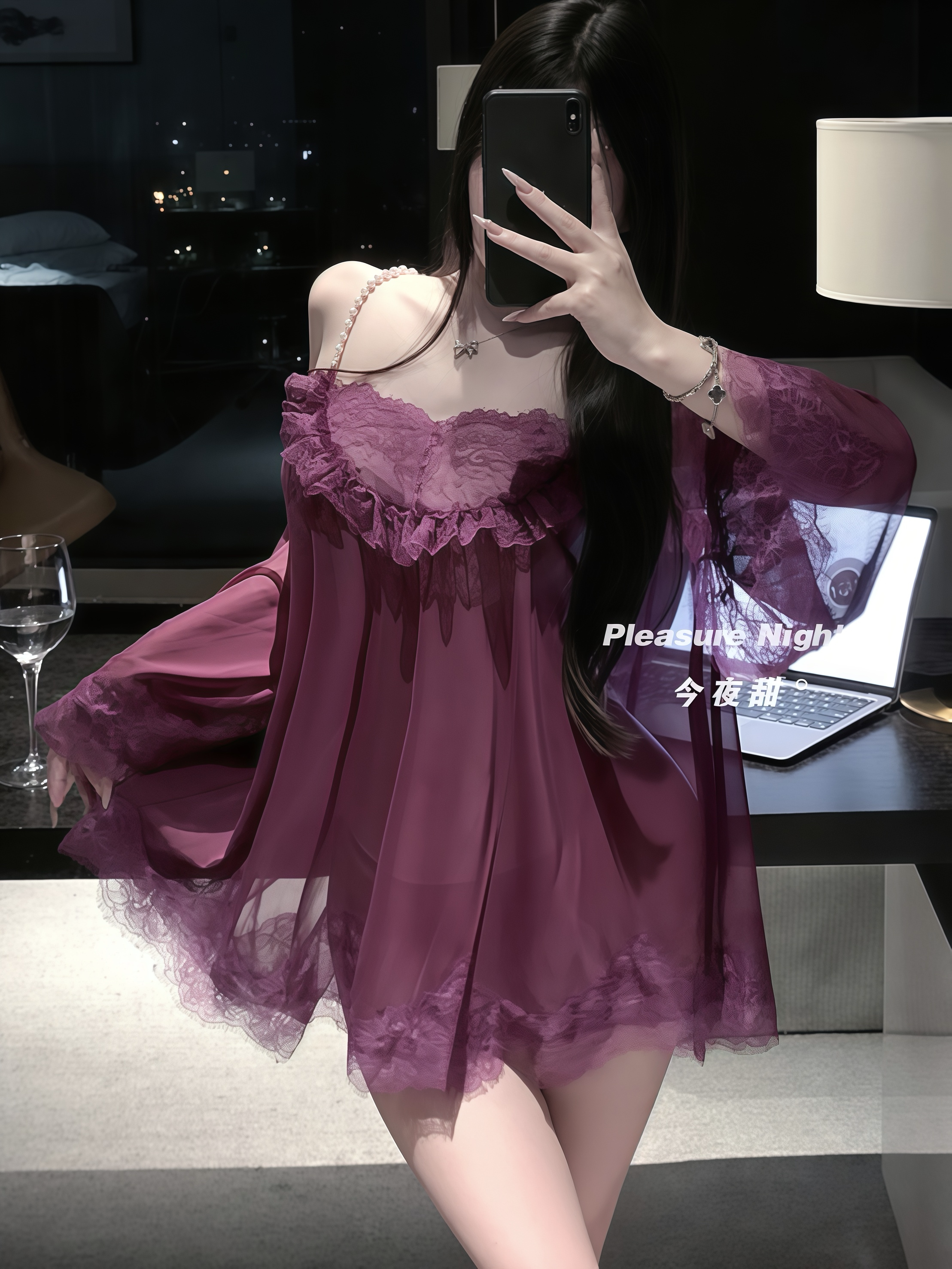若隐若现*性感纯欲蕾丝花边法式睡衣女薄纱冰丝吊带睡裙qqny内衣