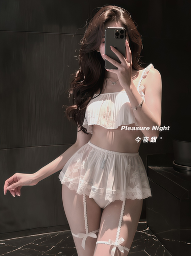 纯白私语*性感纯欲风小胸蕾丝花边睡衣女吊带短裙子小碎花两件套