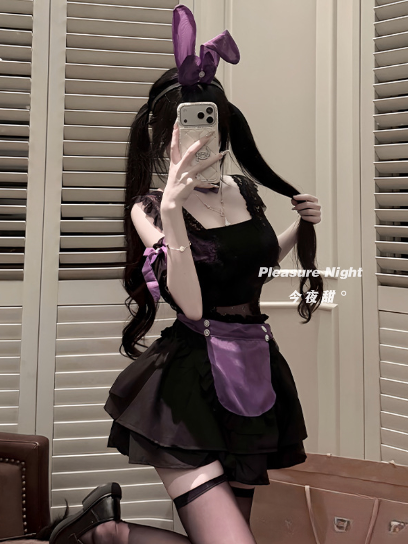 堇色兔娘*性感纯欲风甜美蕾丝连体衣情调趣味qqny内衣女仆cos套装