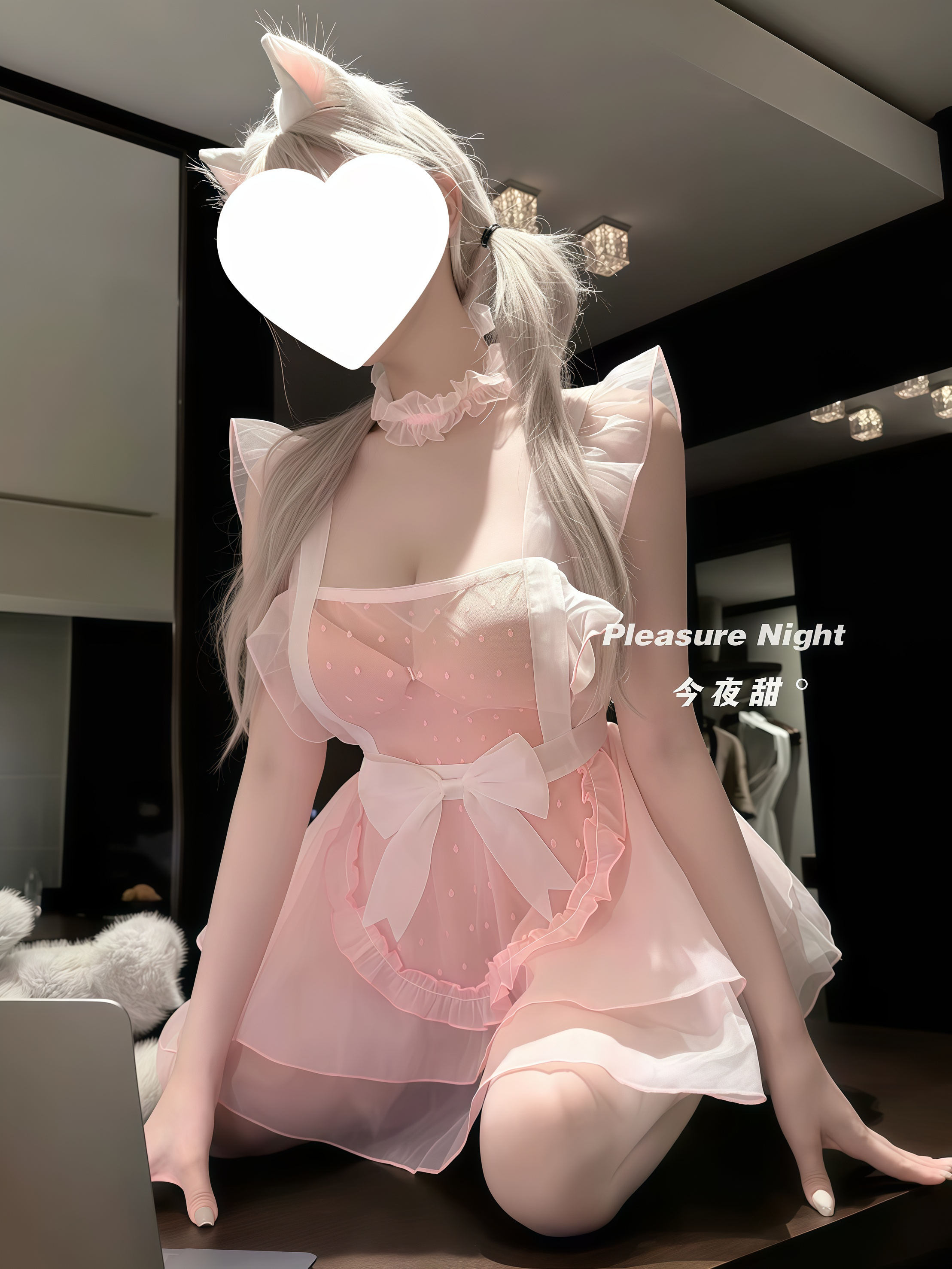 桃之夭夭*纯欲女仆cos制服装波点蕾丝蝴蝶结透视性感睡衣睡裙qqny