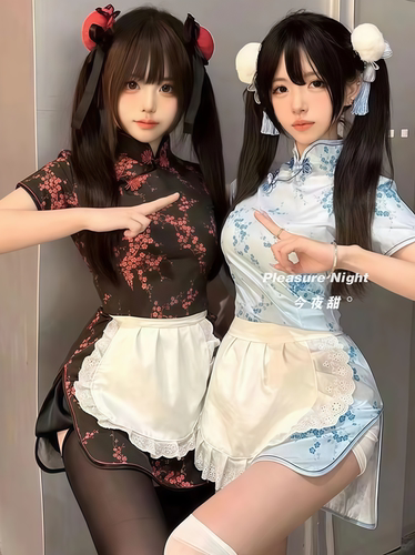 中华娘*大码Lolita女仆cos围裙国风旗袍连衣裙复古女学生出片穿搭