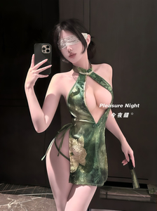 荷塘月色*性感纯欲风旗袍制服套装情调趣味qqny内衣女诱惑睡衣女