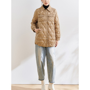 新款高端菱格纹绗缝羽绒服白鸭绒短款羽绒翻领轻便菱形格外套长袖