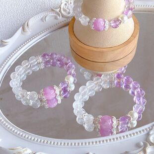 【紫藤冰语】天然紫锂辉紫兔毛白水晶紫水晶九紫离火天然水晶手链