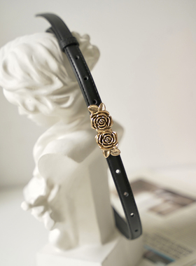 小众设计复古花朵扣真皮腰带头层牛皮细软皮带收腰裤带配大衣毛衣