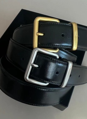 高级质感miu风擦色头层牛皮腰带ins博主百搭油蜡皮做旧皮带黑色女