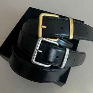 高级质感miu风擦色头层牛皮腰带ins博主百搭油蜡皮做旧皮带黑色女