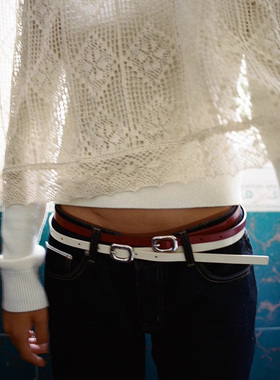 小众设计简约头层牛皮细腰带女款金属扣头复古裤带配饰真皮皮带夏