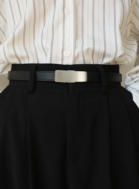 复古黑色自动扣拉伸腰带女小众设计百搭简约质感头层牛皮带高级感