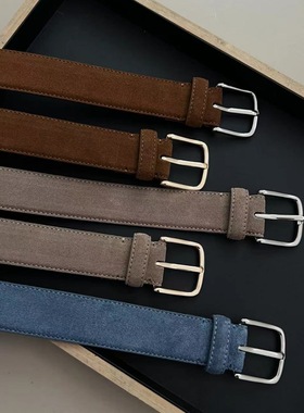 极简高级row基础款经典方扣绒面中性宽腰带麂皮绒银扣皮带百搭女