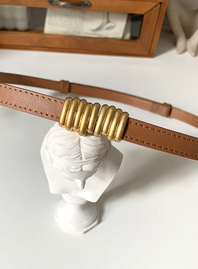 小众设计牛皮光面立体女士可调节真皮腰带挂钩皮带腰封气质文艺女