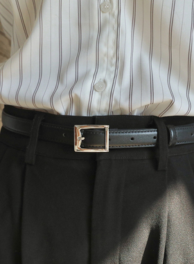 简约设计头层牛皮女士皮带银扣百搭腰带高级感裤真皮细腰带配裤子