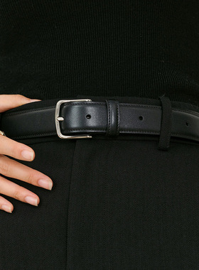 极简高级row基础款经典方扣牛皮中性宽腰带头层牛皮银扣皮带百搭