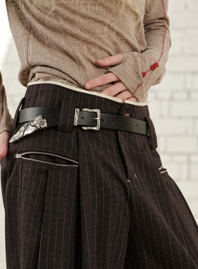 西部断剑侠客剑道雕花比首皮带小众异形熔岩五金中性牛皮腰带