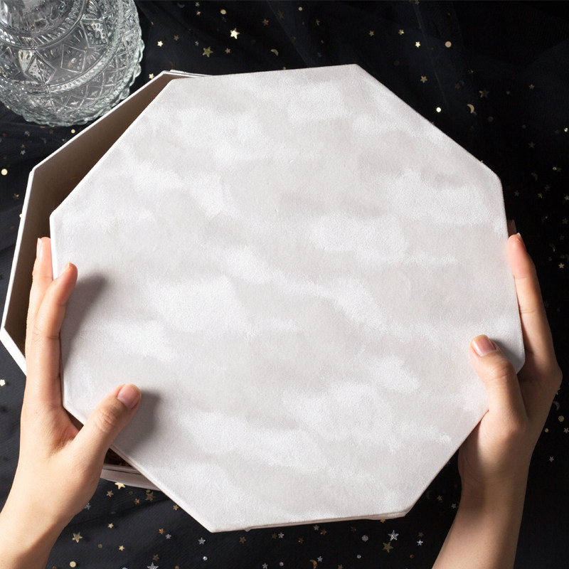 创意礼品盒八角形大号绒布面圣诞生日礼物包装盒鲜玫瑰花店空盒子