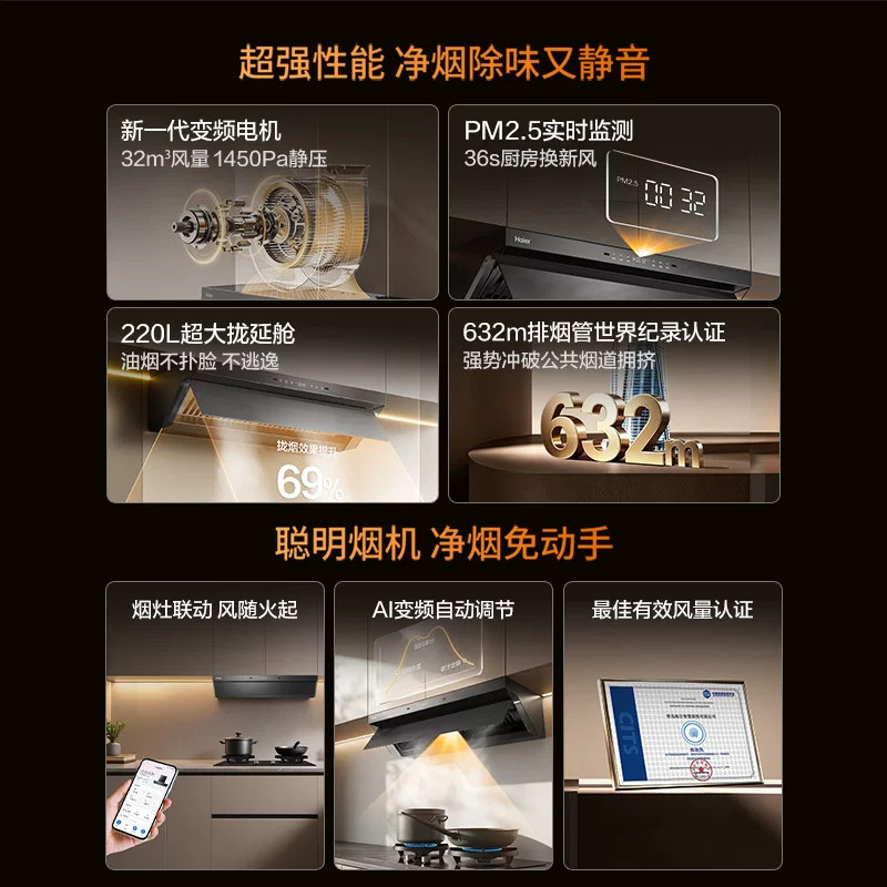 海尔C50MaxUD灰吸油烟机顶吸