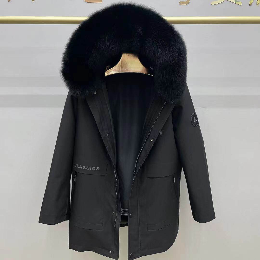 派克服男款商务休闲连帽皮草外套棉衣