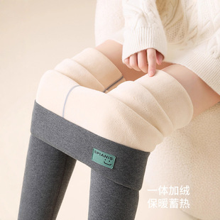 平纹加绒加厚打底裤女冬羊羔绒特厚绒抗寒棉裤高腰东北保暖九分裤
