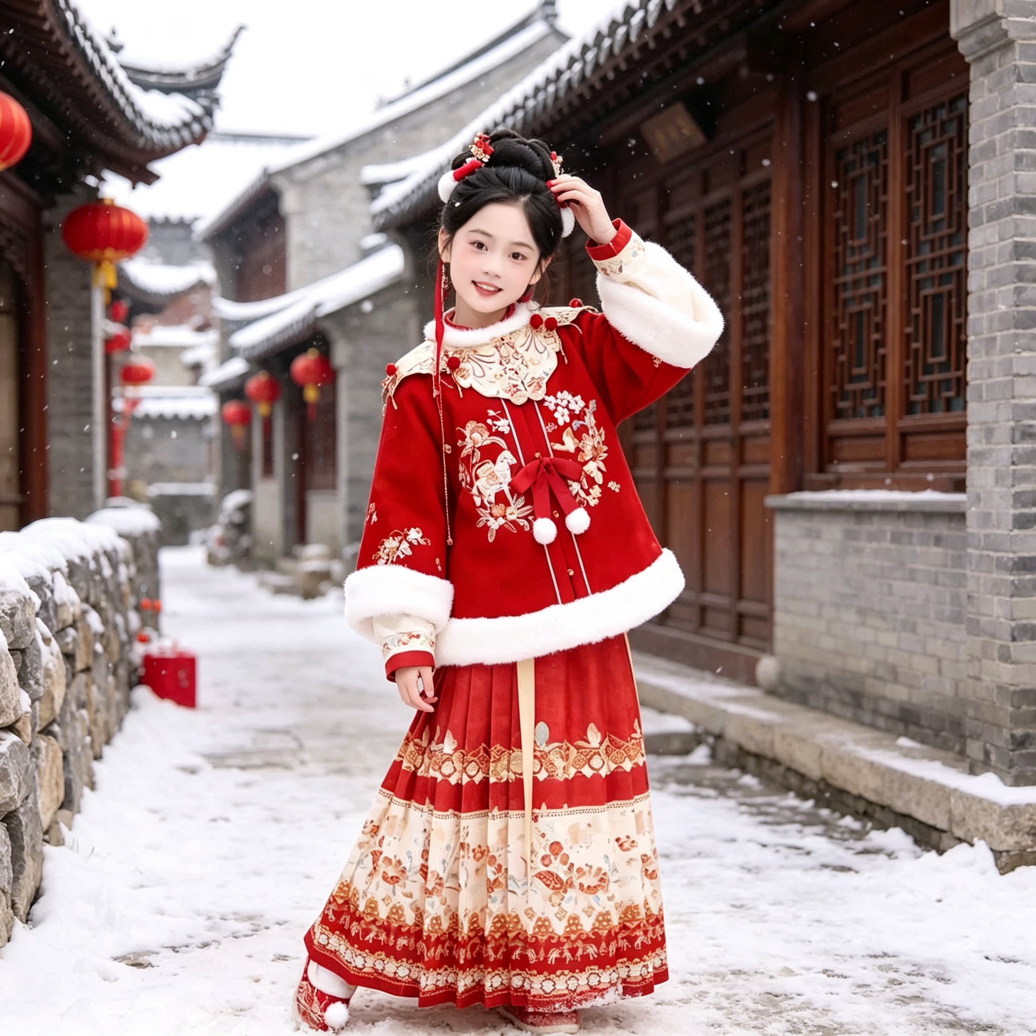 女童明制汉服马面裙两件套冬季